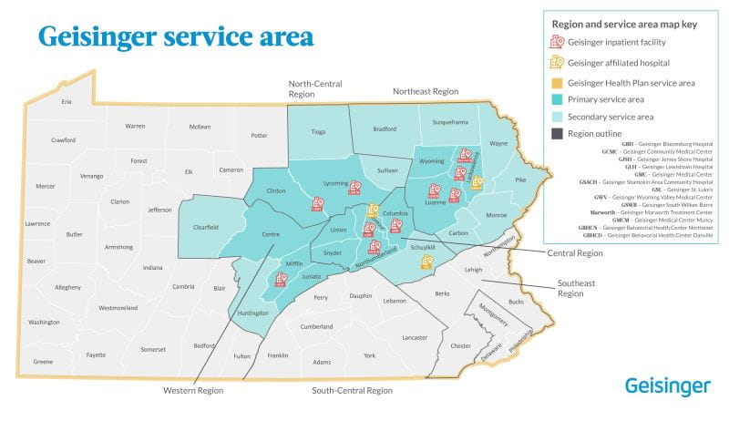 Geisinger Region and Service Area Map 2025