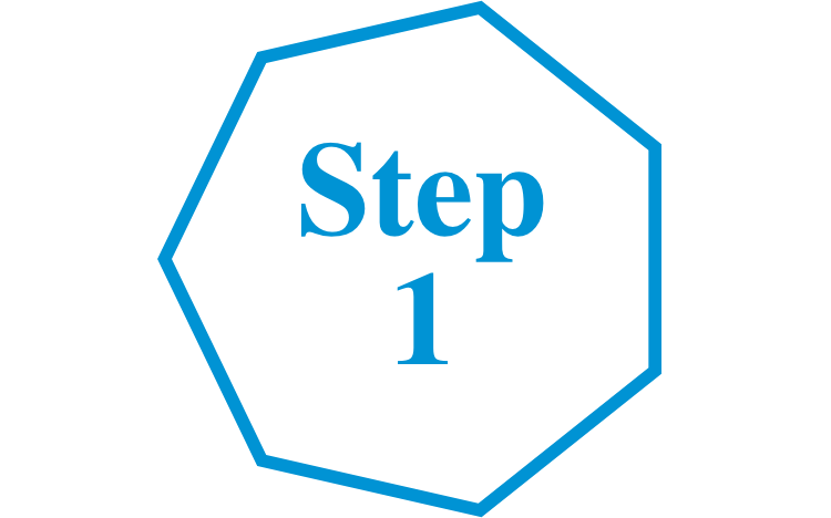 Step 1 transparent background blue font hexagon icon