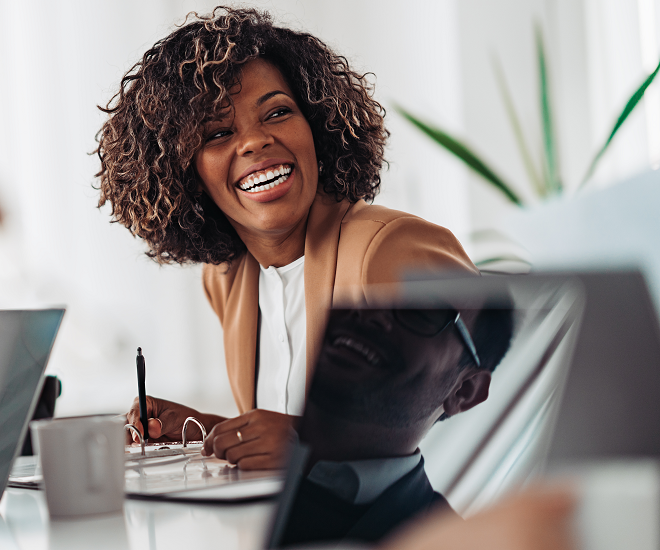 Woman smiling in an office