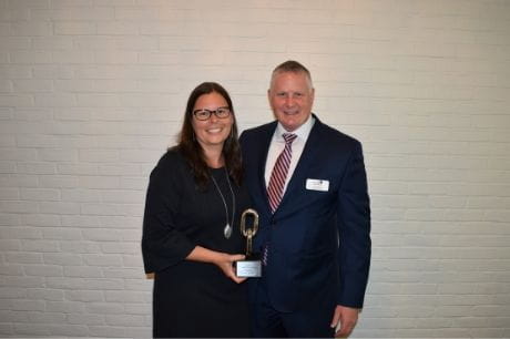 Allison Hess and Joe Arthur with the 2019 Healthcare Chainnovator Award