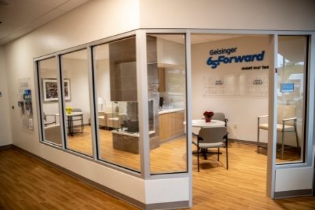 The lounge area at the Geisinger 65 Forward in State College