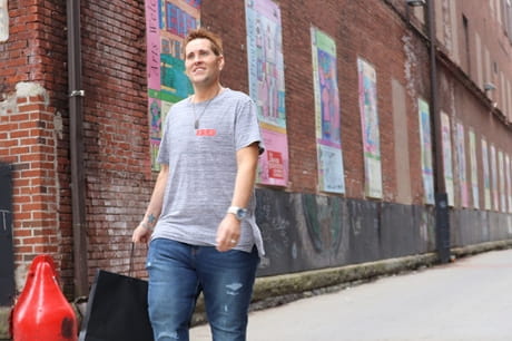 Shawn Bly post bariatric surgery, shopping in downtown Scranton.