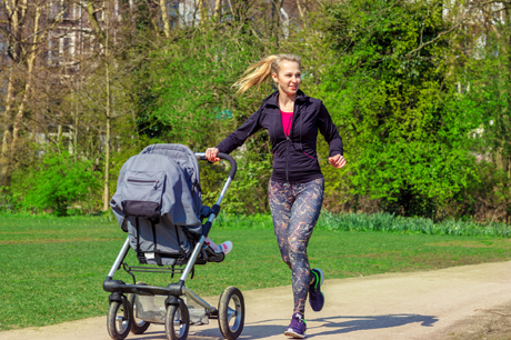 Mom running with baby stroller