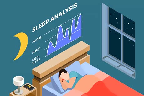Inforgraphic detailing a home sleep analysis with a male patient.