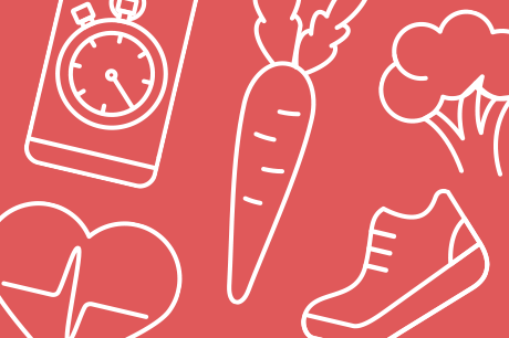 Illustration collage of healthy foods and activities.