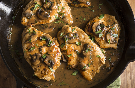 Recipe: Pan-seared chicken breasts with creamy mushroom sauce 