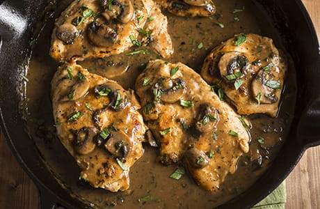 Recipe: Pan-seared chicken breasts with creamy mushroom sauce 